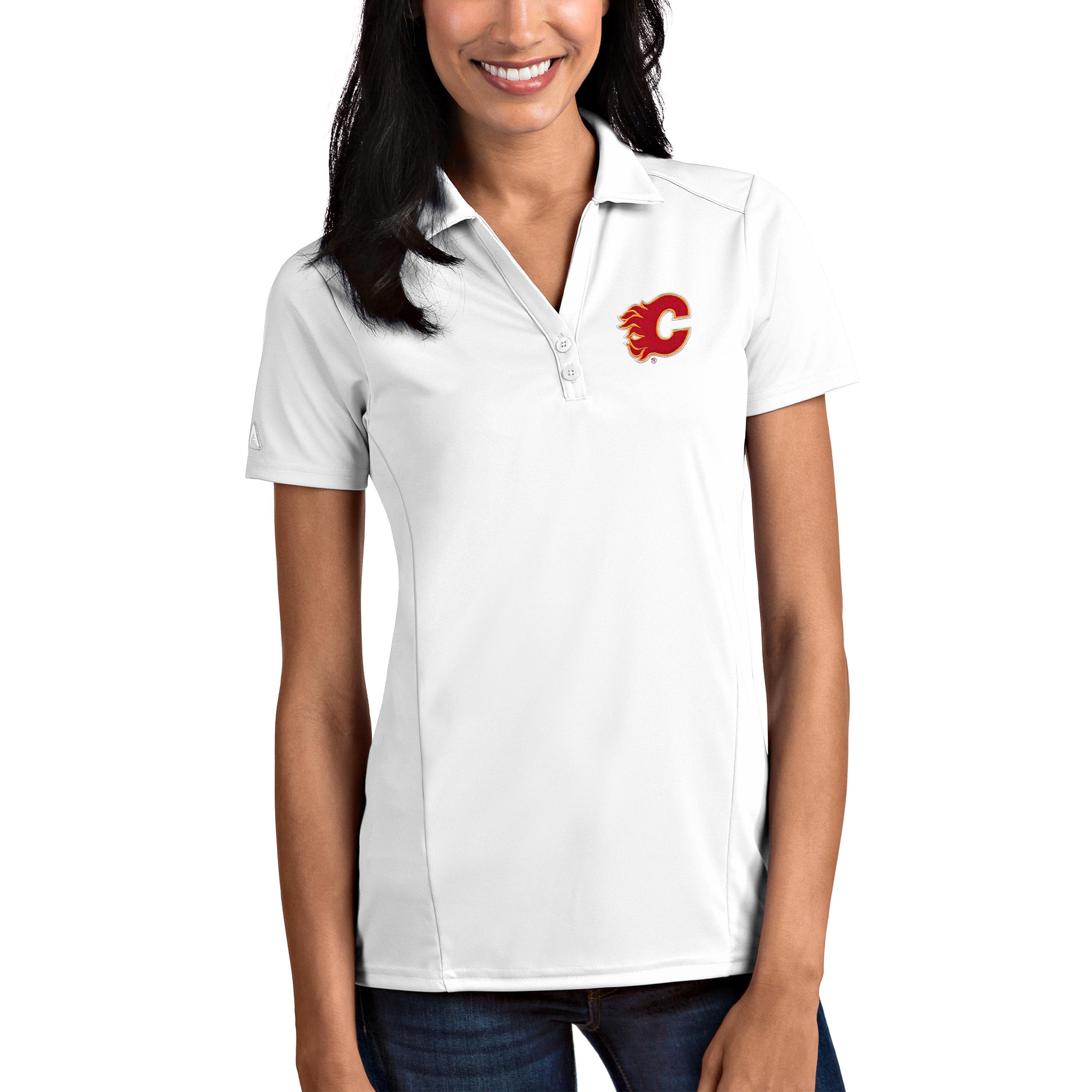 Women's Antigua White Calgary Flames Tribute Polo